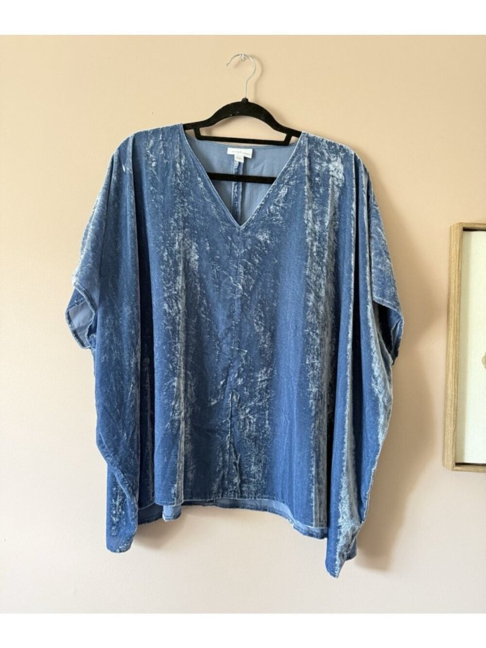Pure J. Jill Elements Blue Crushed Velvet Boxy Oversized Top Coastal Lagenlook S
